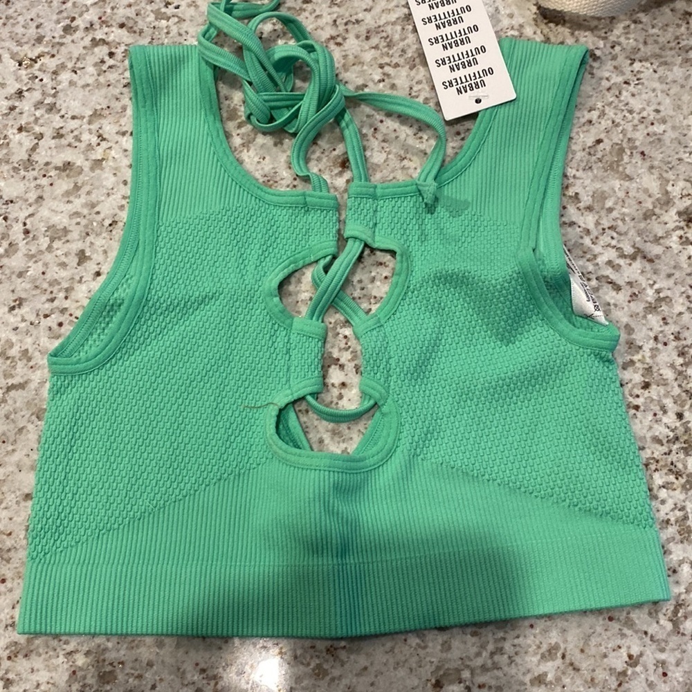 Lace up green bra top seamless